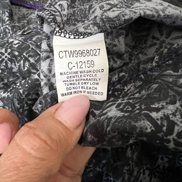 Cruel Girl Western Pearl Snap Shirt Women M Embroidered Black Purple Rodeo Y2K - Picture 8 of 16